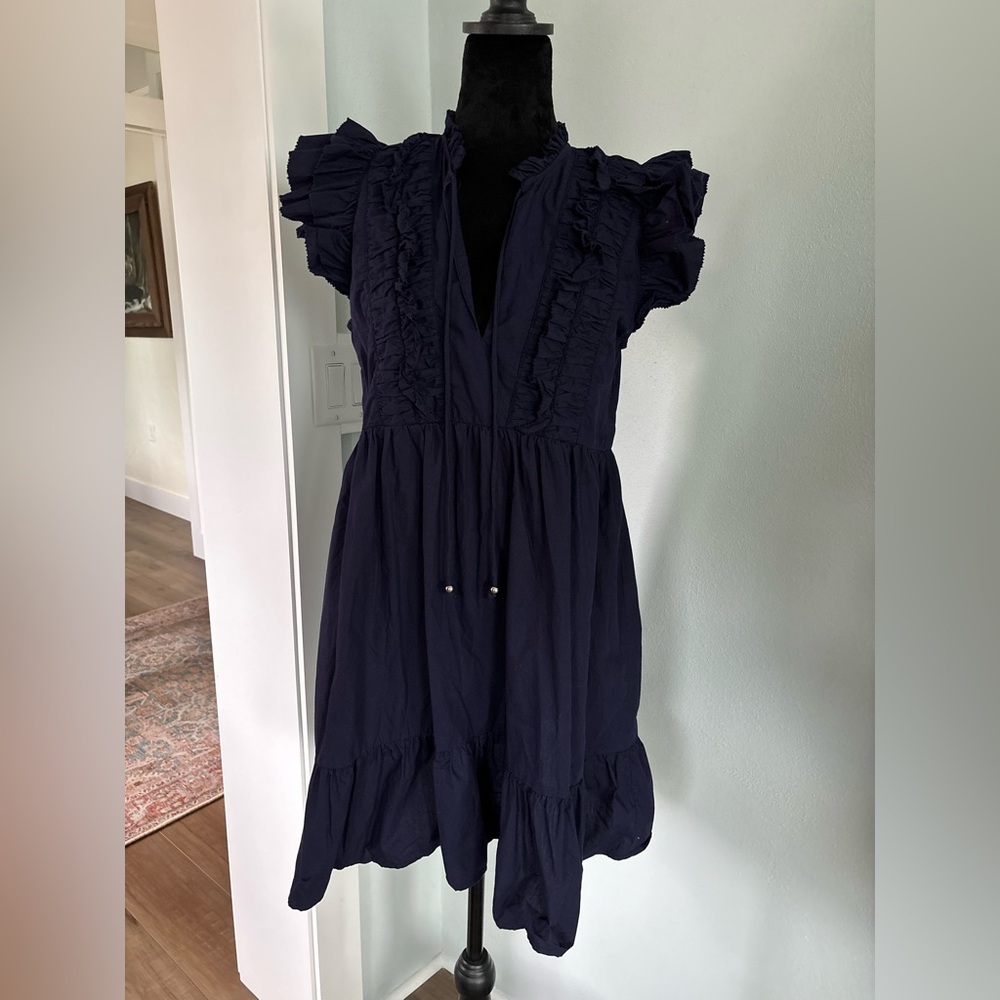 Caroline Constas ruffle sleeve tiered mini dress navy blue small